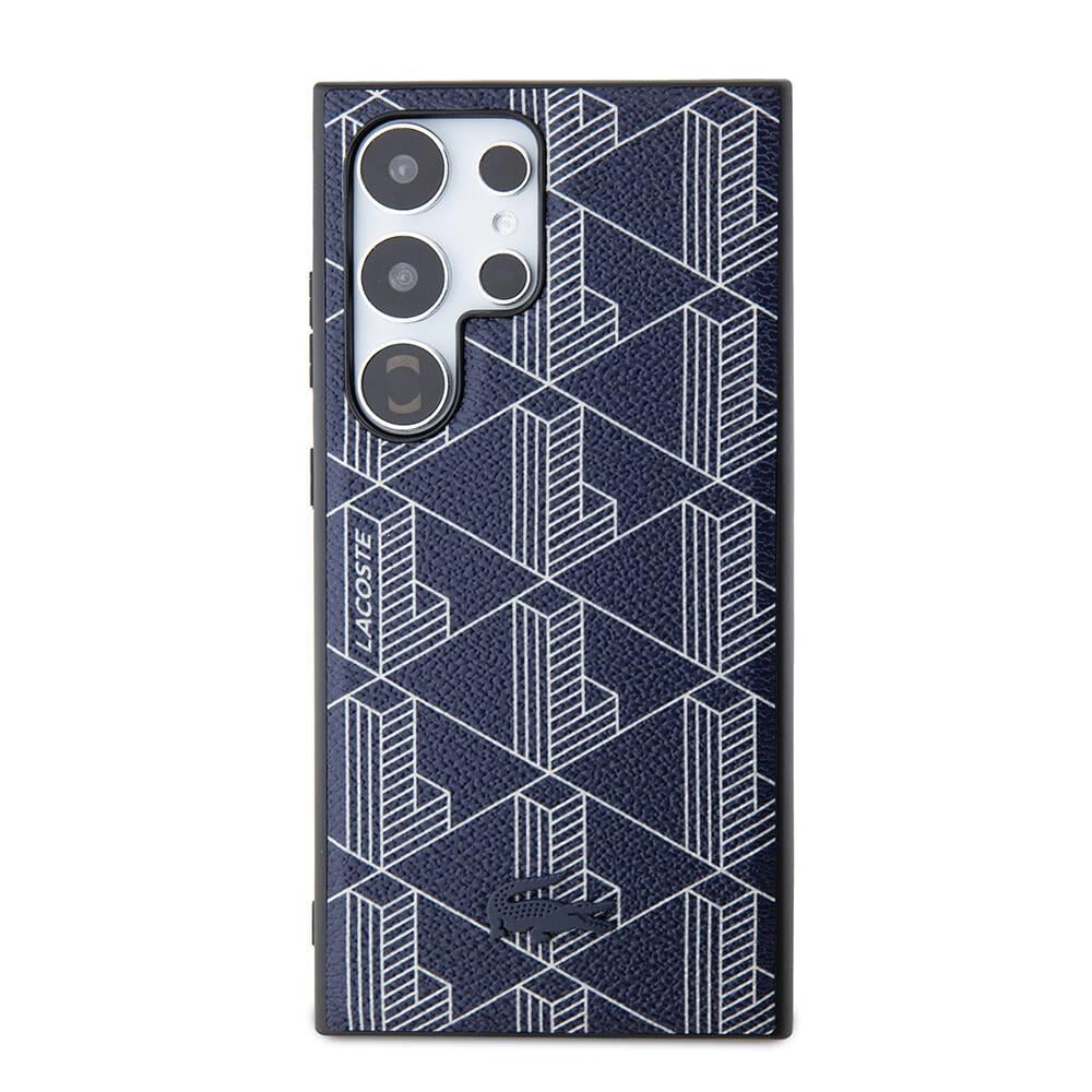Galaxy S24 Ultra Kılıf Lacoste Orjinal Lisanslı M-safe Şarj Özellikli PU Deri Görünümlü Karışık Monogram Desenli Kapak