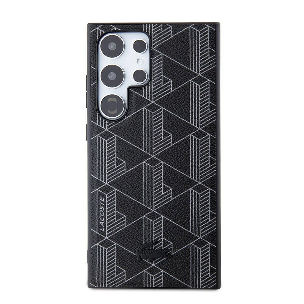 Galaxy S24 Ultra Kılıf Lacoste Orjinal Lisanslı M-safe Şarj Özellikli PU Deri Görünümlü Karışık Monogram Desenli Kapak