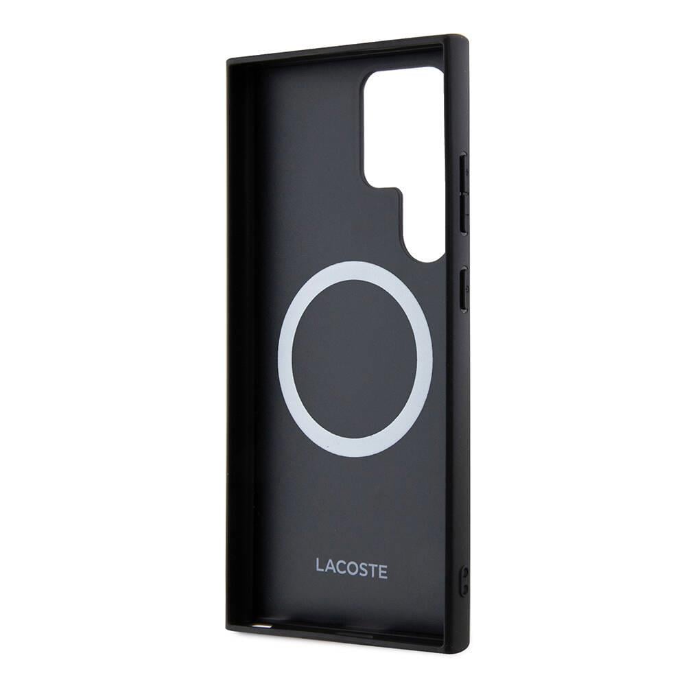 Galaxy S24 Ultra Kılıf Lacoste Orjinal Lisanslı M-safe Şarj Özellikli PU Deri Görünümlü Karışık Monogram Desenli Kapak