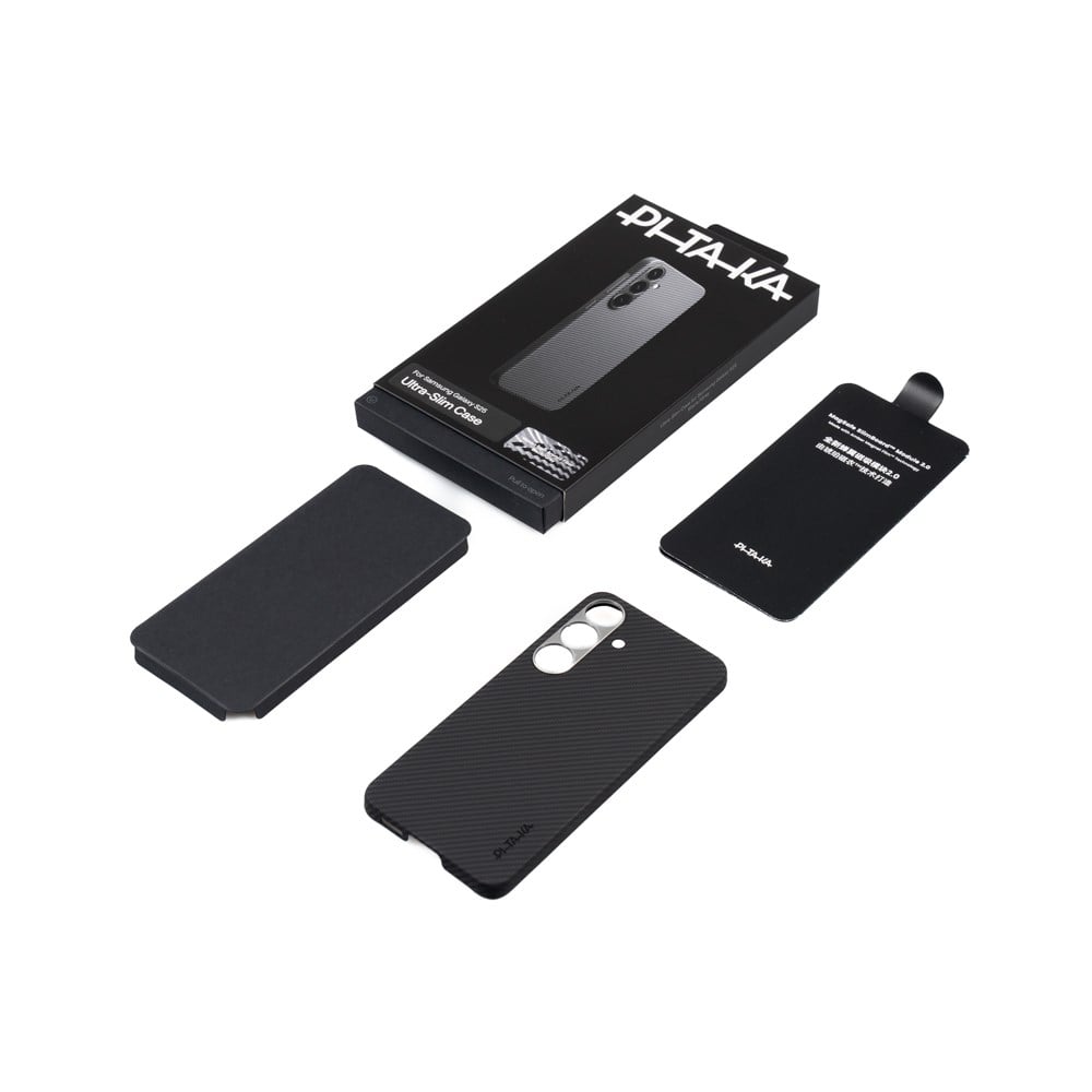Galaxy S25 Kılıf M-safe Şarj Özellikli 600D Aramid Fiber Pitaka Ultra-Slim Classic Serisi Black-Grey Twill Kapak