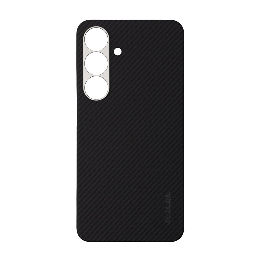 Galaxy S25 Plus Kılıf M-safe Şarj Özellikli 600D Aramid Fiber Pitaka Ultra-Slim Classic Serisi Black-Grey Twill Kapak