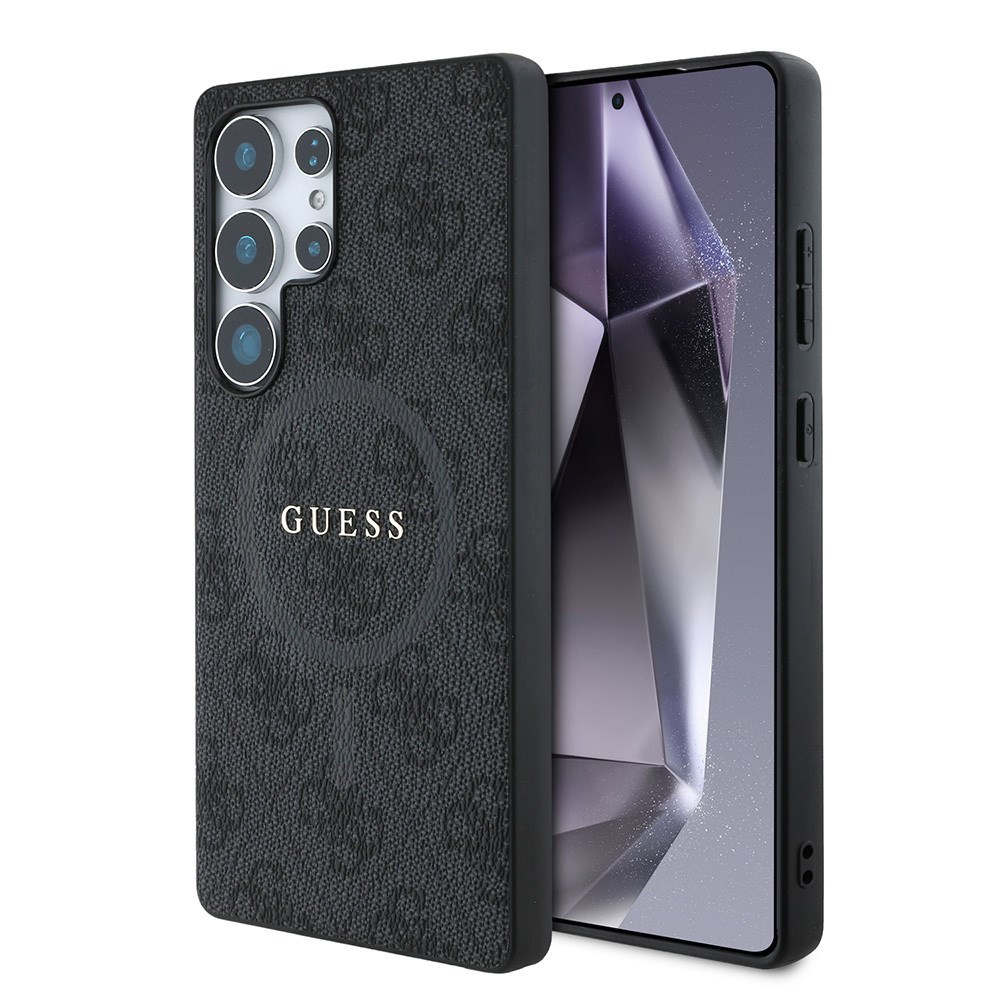 Galaxy S25 Ultra Kılıf Guess Orjinal Lisanslı M-safe Şarj Özellikli PU Halkalı 4G Desenli Yazı Logolu Kapak