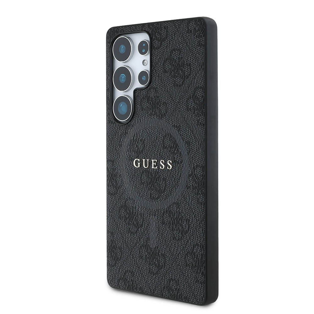 Galaxy S25 Ultra Kılıf Guess Orjinal Lisanslı M-safe Şarj Özellikli PU Halkalı 4G Desenli Yazı Logolu Kapak