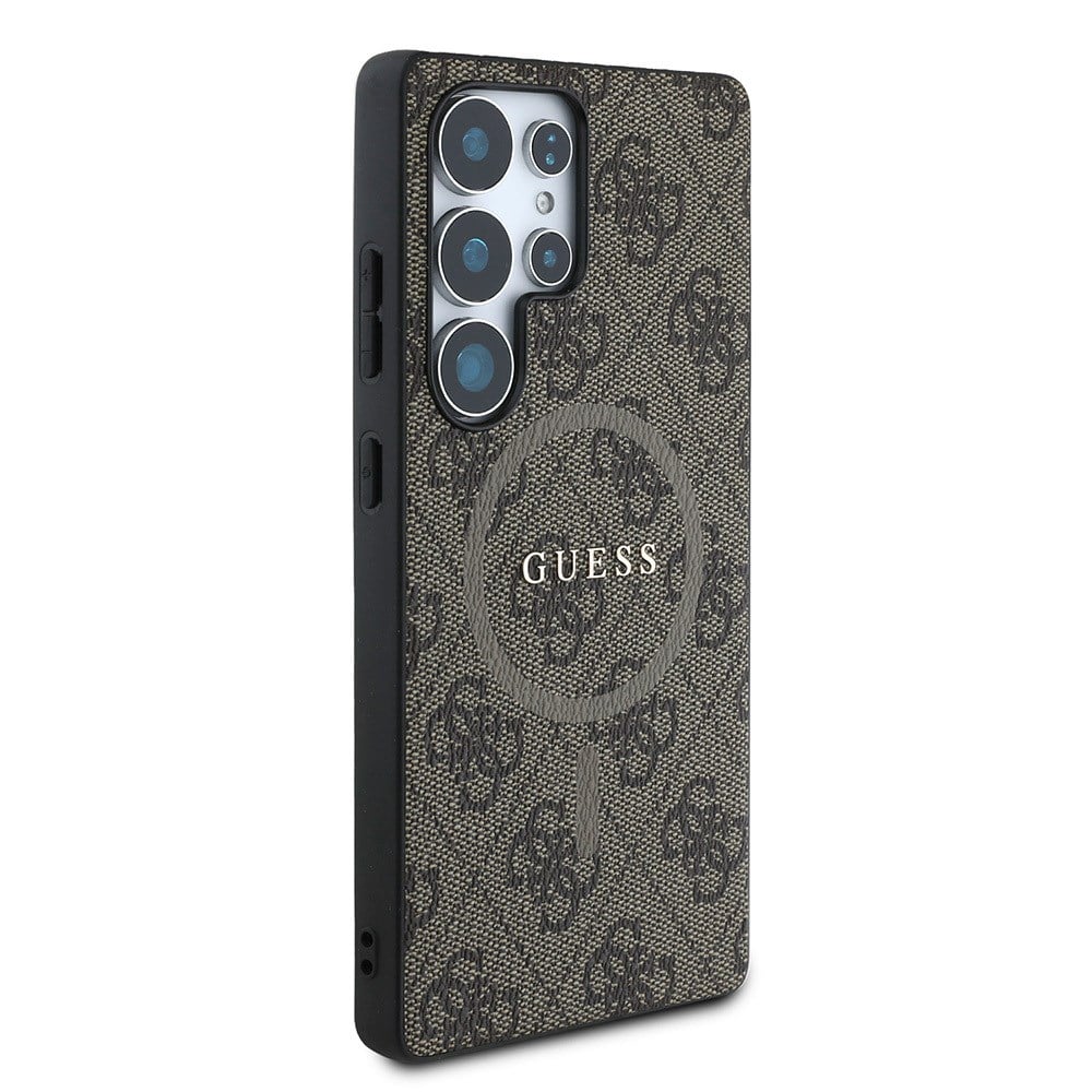 Galaxy S25 Ultra Kılıf Guess Orjinal Lisanslı M-safe Şarj Özellikli PU Halkalı 4G Desenli Yazı Logolu Kapak