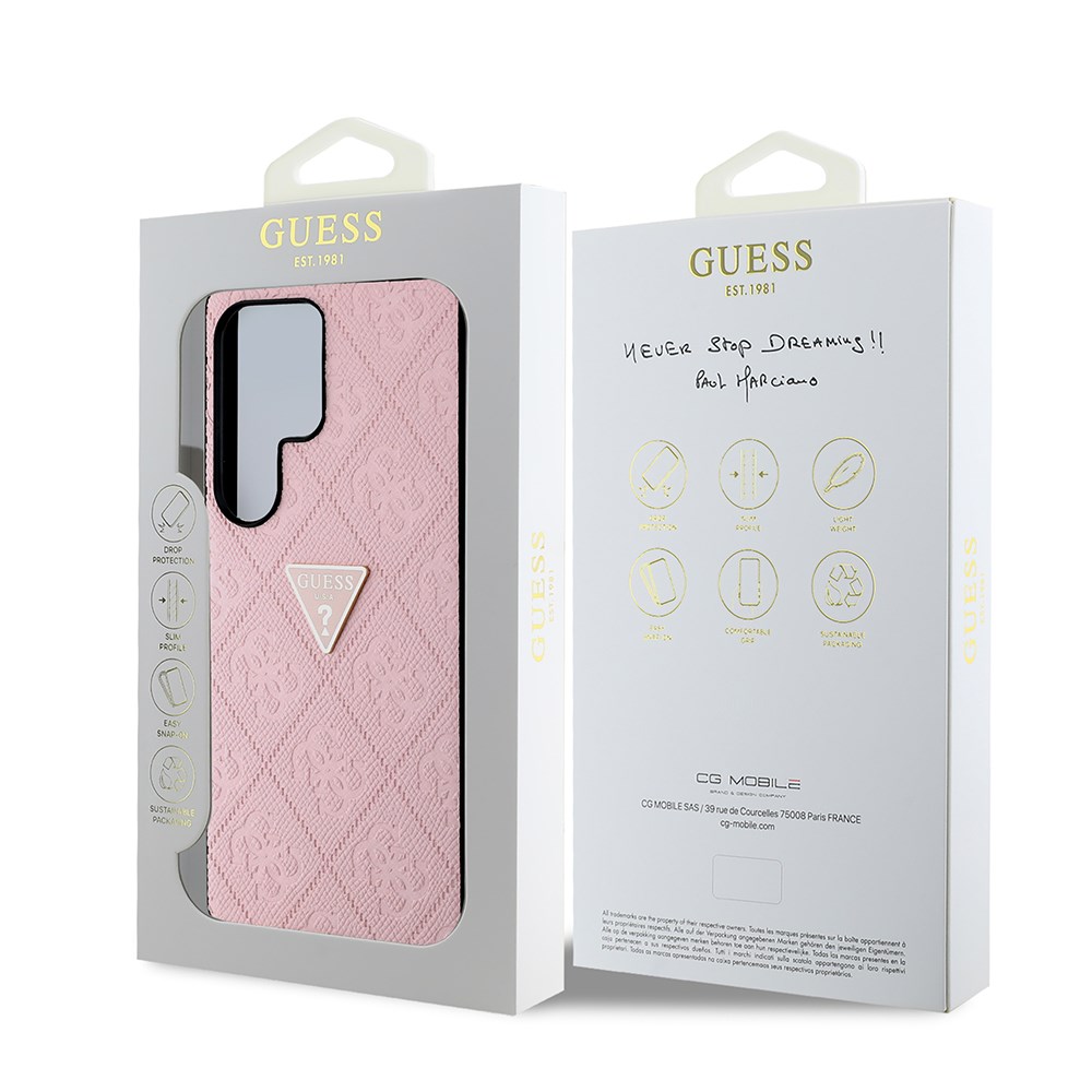 Galaxy S25 Ultra Kılıf Guess Orjinal Lisanslı 4G Desenli Sıcak Damgalı Üçgen Logolu Kapak