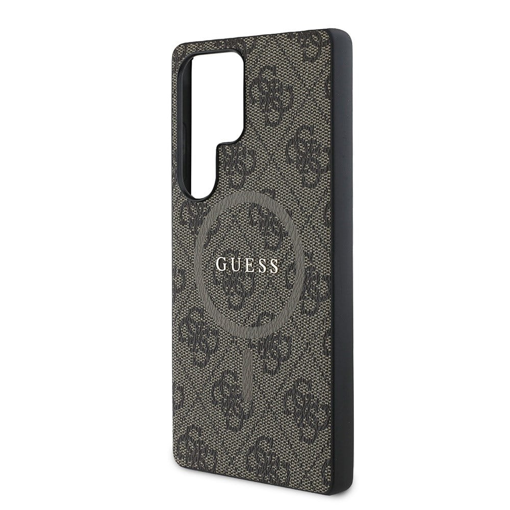 Galaxy S25 Ultra Kılıf Guess Orjinal Lisanslı M-safe Şarj Özellikli PU Halkalı 4G Desenli Yazı Logolu Kapak