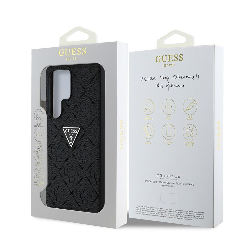 Galaxy S25 Ultra Kılıf Guess Orjinal Lisanslı 4G Desenli Sıcak Damgalı Üçgen Logolu Kapak