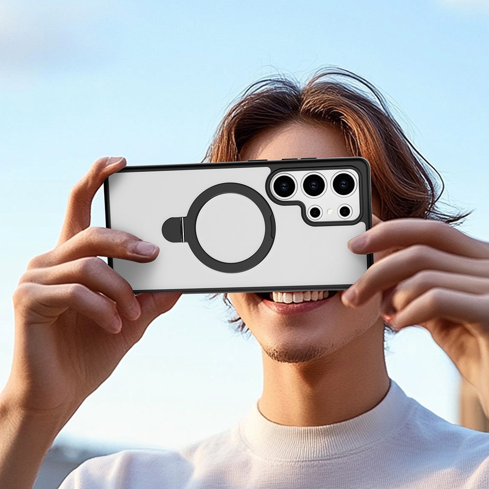 Galaxy S25 Ultra Kılıf M-safe Şarj Özellikli Raptic Air Stand Serisi Buzlu Transparan Tasarımlı Standlı Kapak