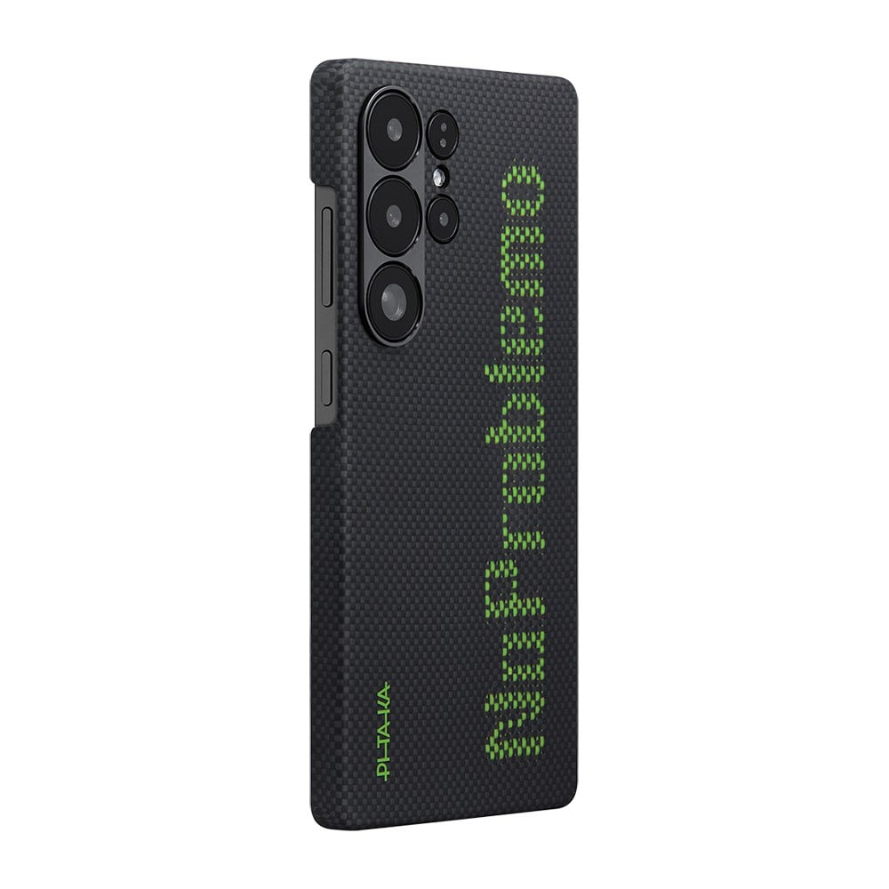 Galaxy S25 Ultra Kılıf M-safe Şarj Özellikli Lumintex Teknolojili Fosforlu Aramid Fiber Pitaka Tactile Woven Aries Serisi Kapak