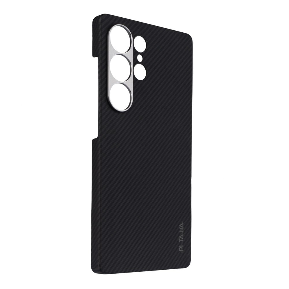 Galaxy S25 Ultra Kılıf M-safe Şarj Özellikli 600D Aramid Fiber Pitaka Ultra-Slim Classic Serisi Black-Grey Twill Kapak