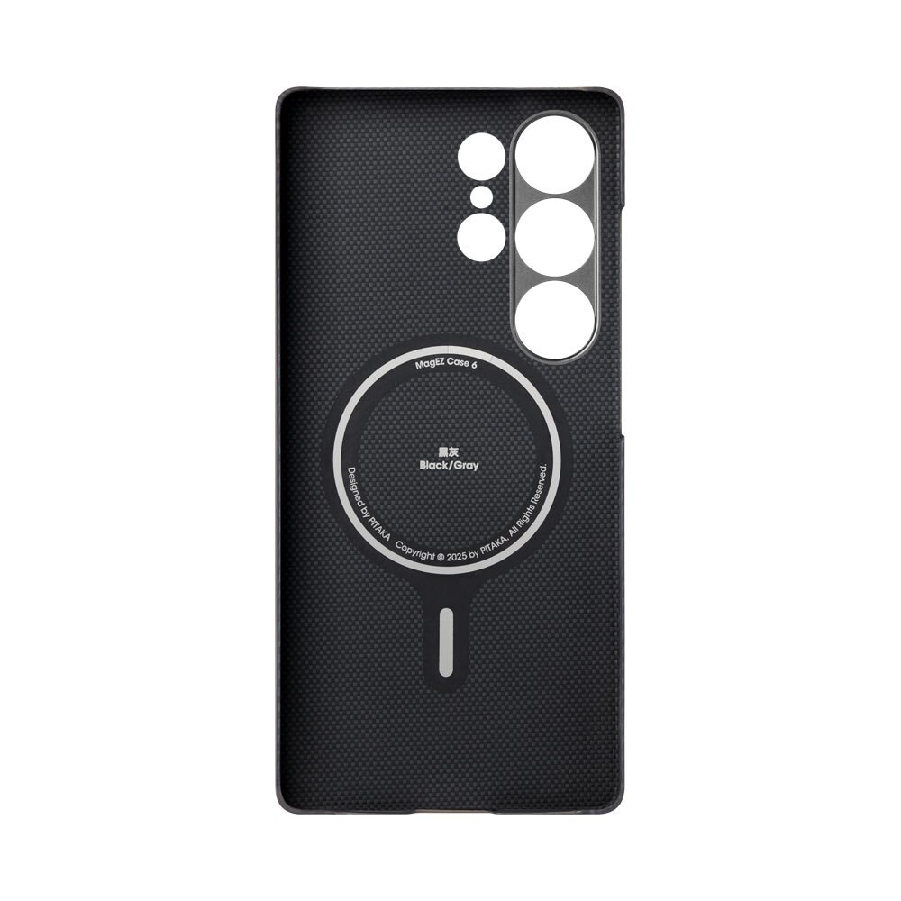 Galaxy S25 Ultra Kılıf M-safe Şarj Özellikli 600D Aramid Fiber Pitaka Ultra-Slim Classic Serisi Black-Grey Twill Kapak