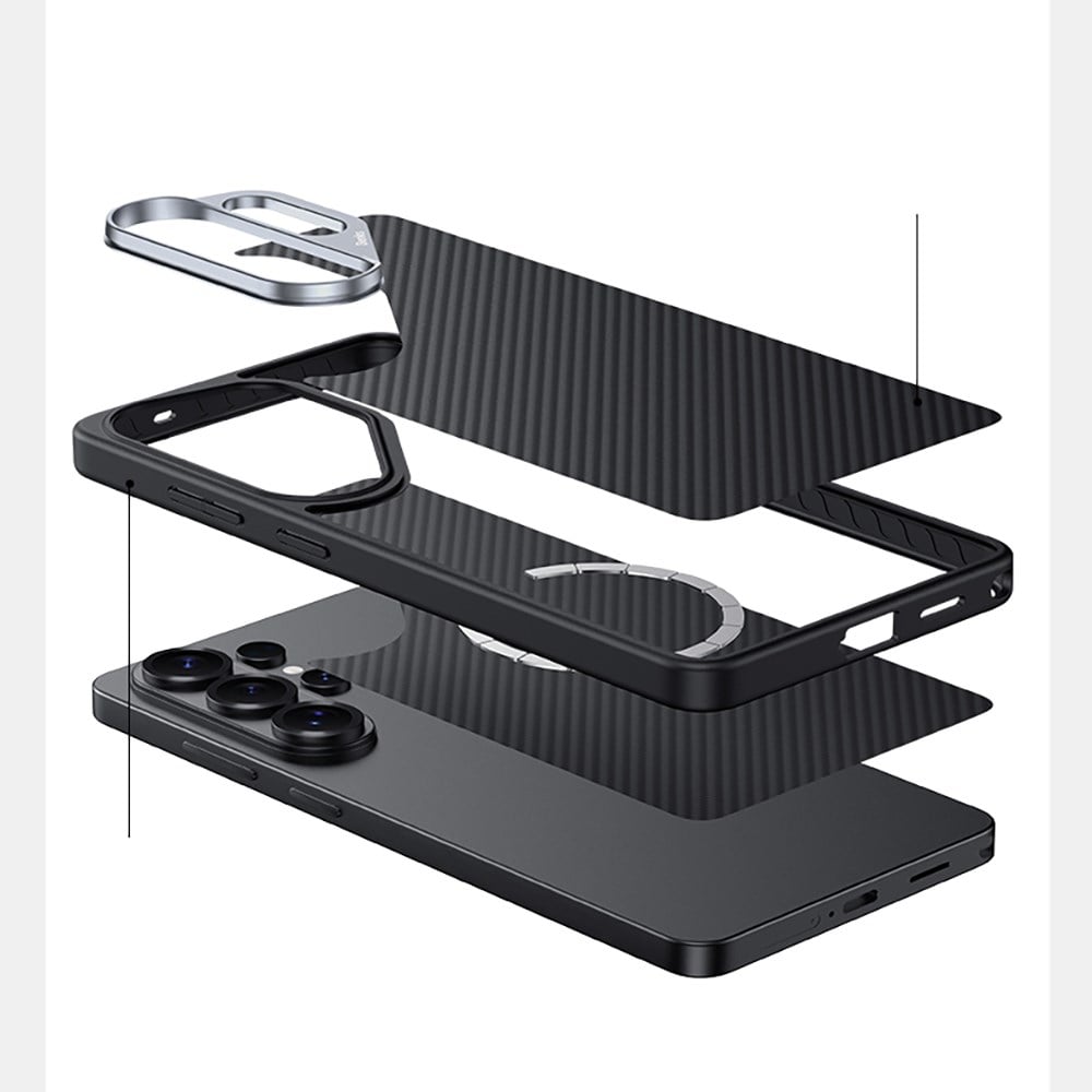 Galaxy S26 Plus Kılıf Karbon Fiber M-safe Şarj Özellikli Benks Hybrid ArmorPro 600D Kevlar Kapak