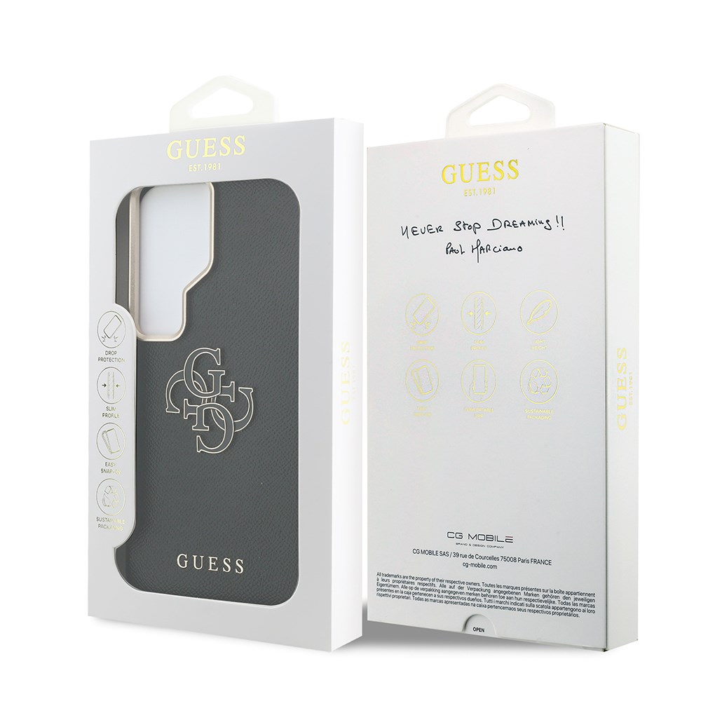Galaxy S26 Ultra Kılıf Guess Orjinal Lisanslı Grained Yazı ve 4G Büyük Metal Logolu Kapak