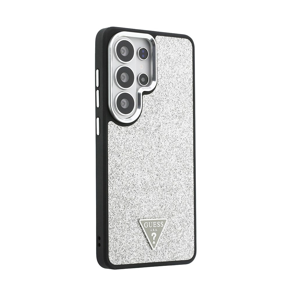 Galaxy S26 Ultra Kılıf Guess Orjinal Lisanslı M-safe Şarj Özellikli Metal Kamera Çerçeveli Üçgen Logolu Glitter Kapak