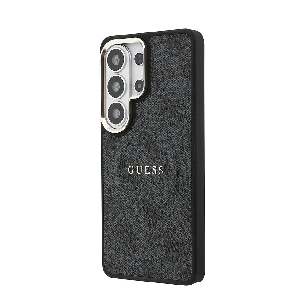 Galaxy S26 Ultra Kılıf Guess Orjinal Lisanslı M-safe Şarj Özellikli Metal Kamera Çerçeveli PU Deri 4G Desenli Yazı Logolu Kapak