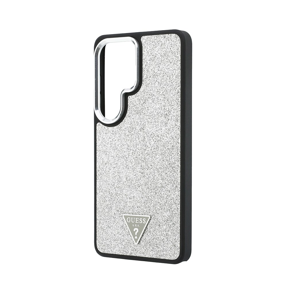 Galaxy S26 Ultra Kılıf Guess Orjinal Lisanslı M-safe Şarj Özellikli Metal Kamera Çerçeveli Üçgen Logolu Glitter Kapak