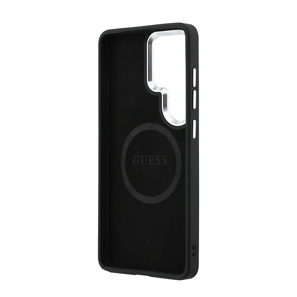 Galaxy S26 Ultra Kılıf Guess Orjinal Lisanslı M-safe Şarj Özellikli Metal Kamera Çerçeveli Üçgen Logolu Glitter Kapak