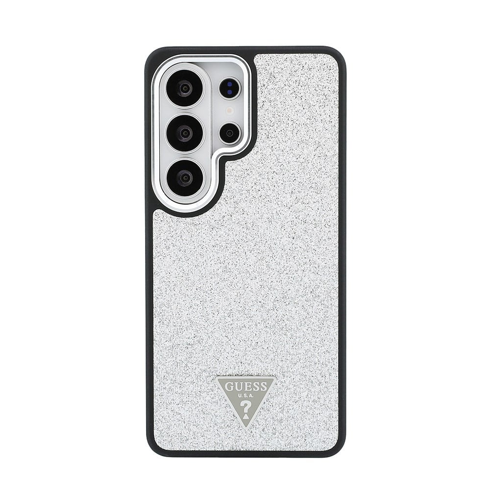 Galaxy S26 Ultra Kılıf Guess Orjinal Lisanslı M-safe Şarj Özellikli Metal Kamera Çerçeveli Üçgen Logolu Glitter Kapak
