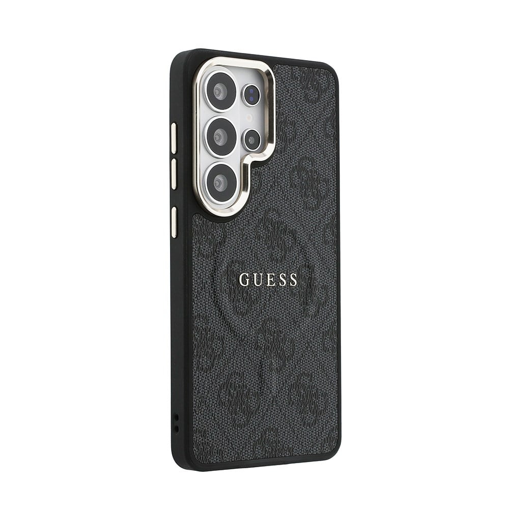 Galaxy S26 Ultra Kılıf Guess Orjinal Lisanslı M-safe Şarj Özellikli Metal Kamera Çerçeveli PU Deri 4G Desenli Yazı Logolu Kapak