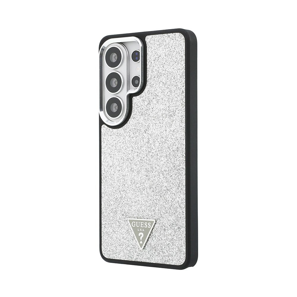 Galaxy S26 Ultra Kılıf Guess Orjinal Lisanslı M-safe Şarj Özellikli Metal Kamera Çerçeveli Üçgen Logolu Glitter Kapak
