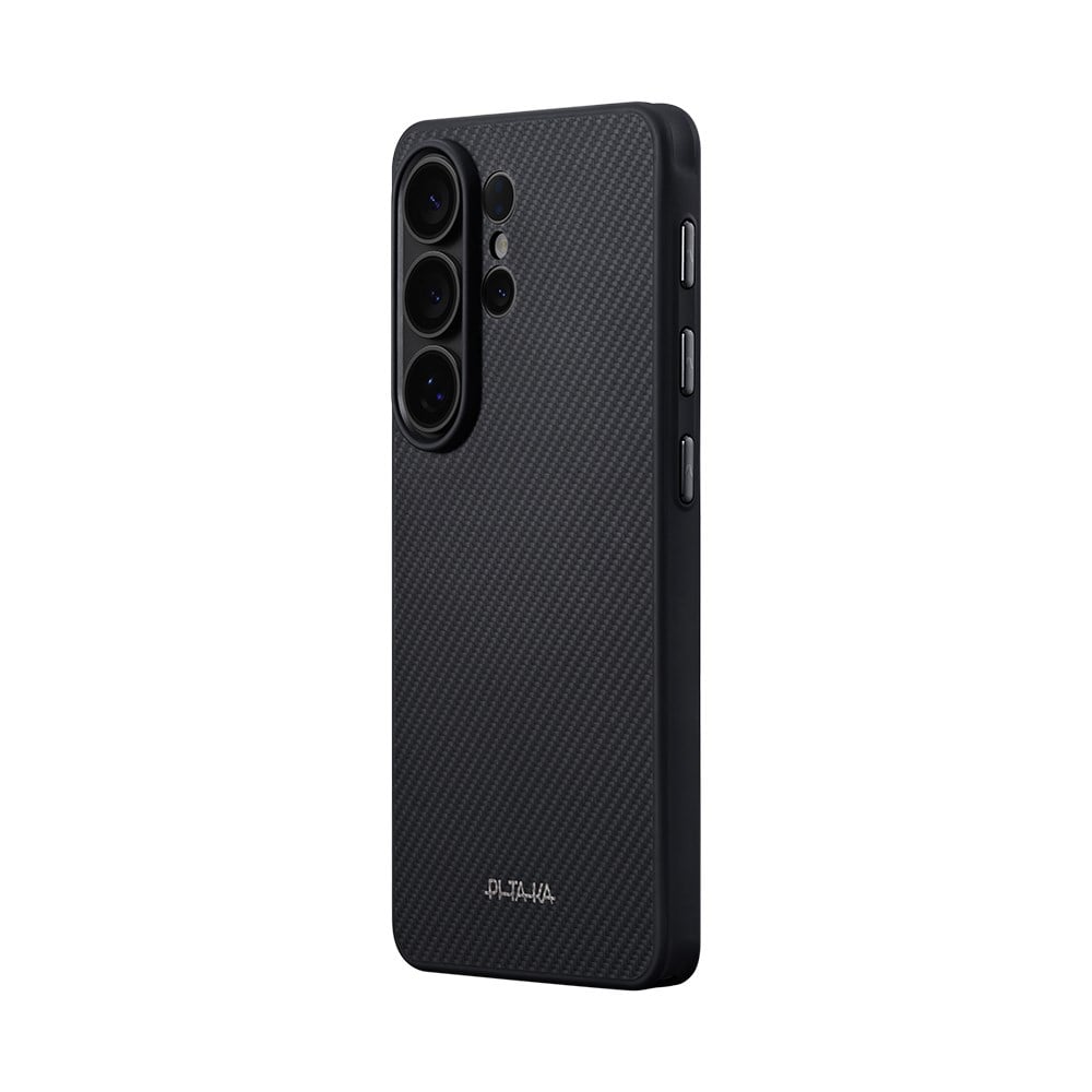Galaxy S26 Ultra Kılıf M-safe Şarj Özellikli 600D Aramid Fiber Pitaka Cairn Serisi Black-Grey Twill Kapak
