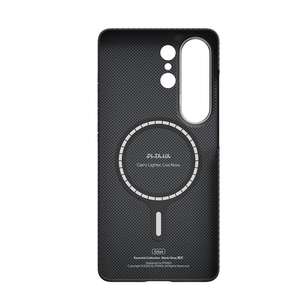 Galaxy S26 Ultra Kılıf M-safe Şarj Özellikli 600D Aramid Fiber Pitaka Ultra-Slim Classic Serisi Black-Grey Twill Kapak
