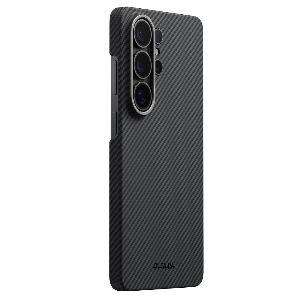 Galaxy S26 Ultra Kılıf M-safe Şarj Özellikli 600D Aramid Fiber Pitaka Ultra-Slim Classic Serisi Black-Grey Twill Kapak