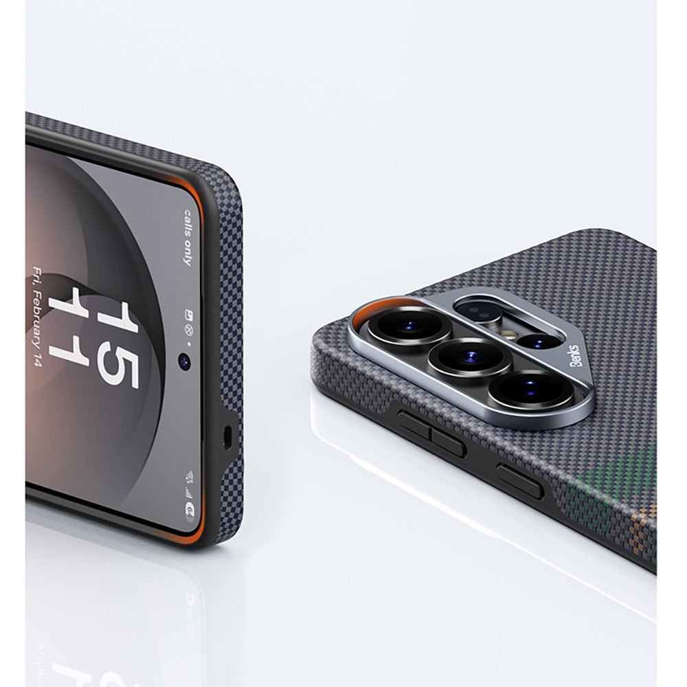 Galaxy S26 Ultra Kılıf M-safe Şarj Özellikli Karbon Fiber Tasarımlı Benks Aurora ArmorPro Kevlar Kapak