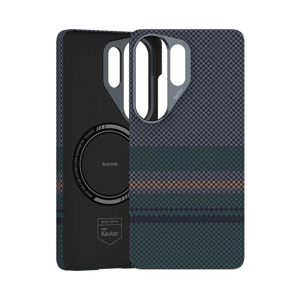 Galaxy S26 Ultra Kılıf M-safe Şarj Özellikli Karbon Fiber Tasarımlı Benks Aurora ArmorPro Kevlar Kapak