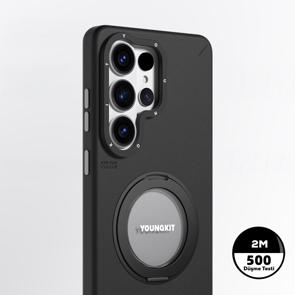 Galaxy S26 Ultra Kılıf M-safe Şarj Özellikli 360° Standlı Basit Mat Deri Desenli Youngkit Tech Leather Serisi Kapak