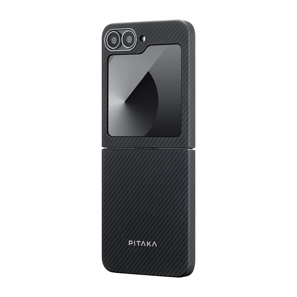 Galaxy Z Flip 6 Kılıf M-safe Şarj Özellikli 600D Aramid Fiber Pitaka Ultra-Slim Classic Serisi Black-Grey Twill Kapak