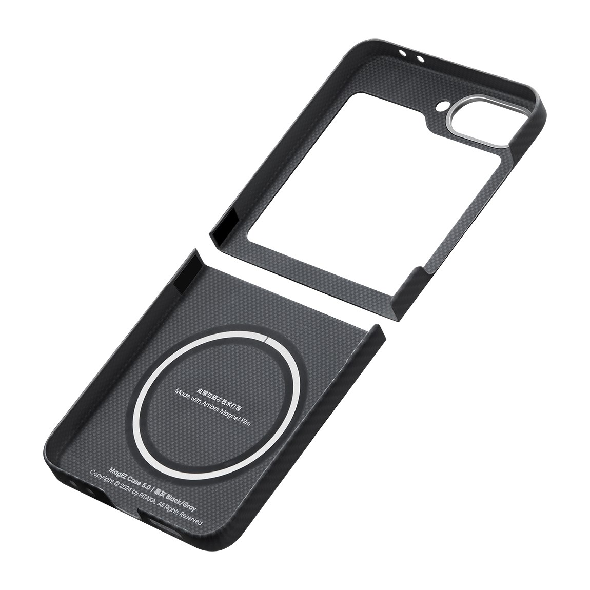 Galaxy Z Flip 6 Kılıf M-safe Şarj Özellikli 600D Aramid Fiber Pitaka Ultra-Slim Classic Serisi Black-Grey Twill Kapak