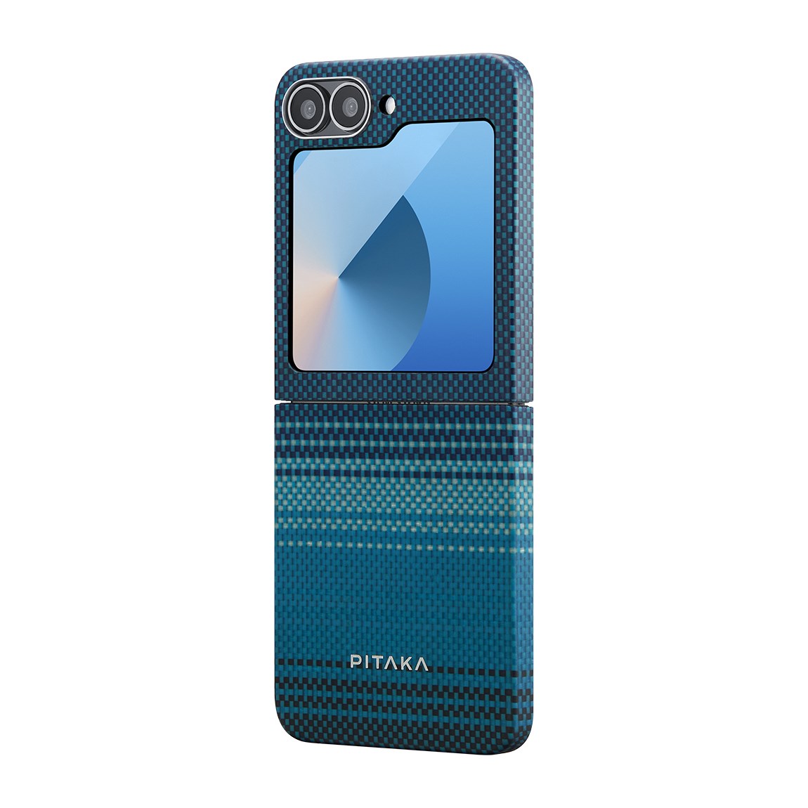 Galaxy Z Flip 6 Kılıf M-safe Şarj Özellikli Aramid Fiber Pitaka Tactile Woven Sunset-Moonrise Serisi Moonrise Kapak