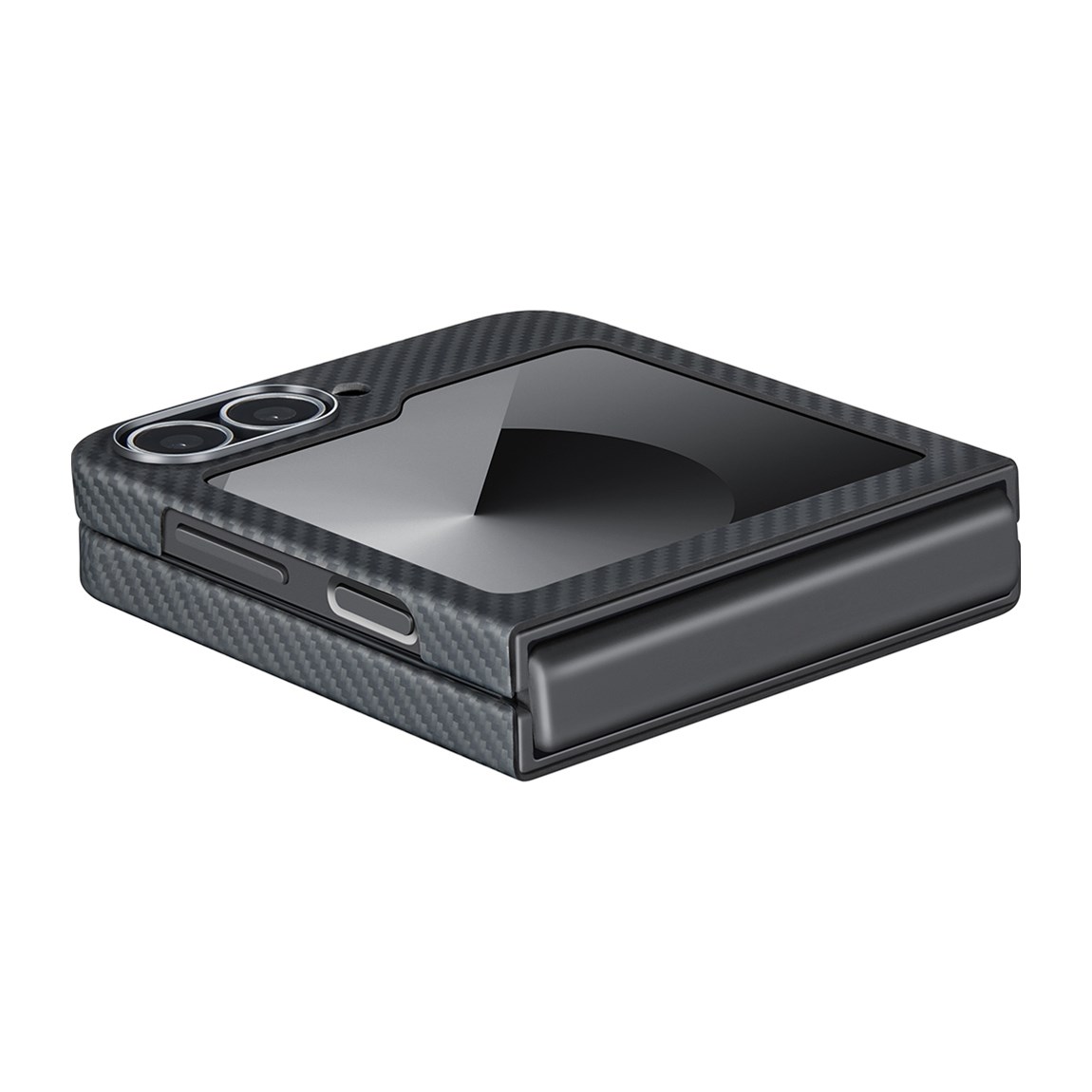 Galaxy Z Flip 6 Kılıf M-safe Şarj Özellikli 600D Aramid Fiber Pitaka Ultra-Slim Classic Serisi Black-Grey Twill Kapak