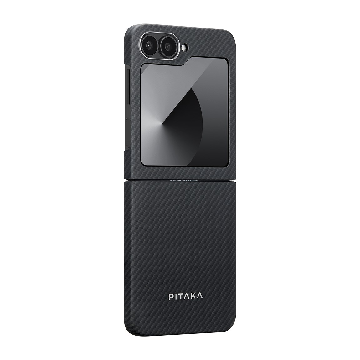 Galaxy Z Flip 6 Kılıf M-safe Şarj Özellikli 600D Aramid Fiber Pitaka Ultra-Slim Classic Serisi Black-Grey Twill Kapak