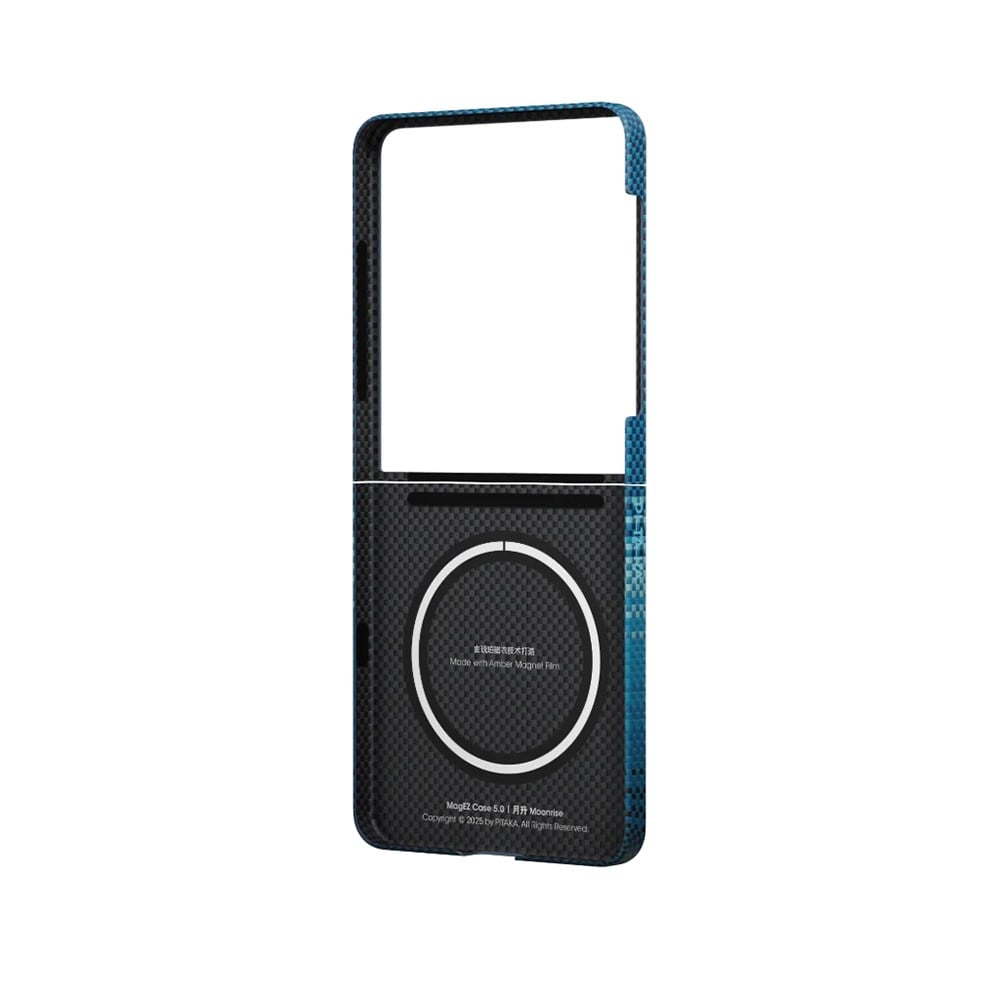 Galaxy Z Flip 7 Kılıf M-safe Şarj Özellikli Aramid Fiber Pitaka Tactile Woven Sunset-Moonrise Serisi Kapak