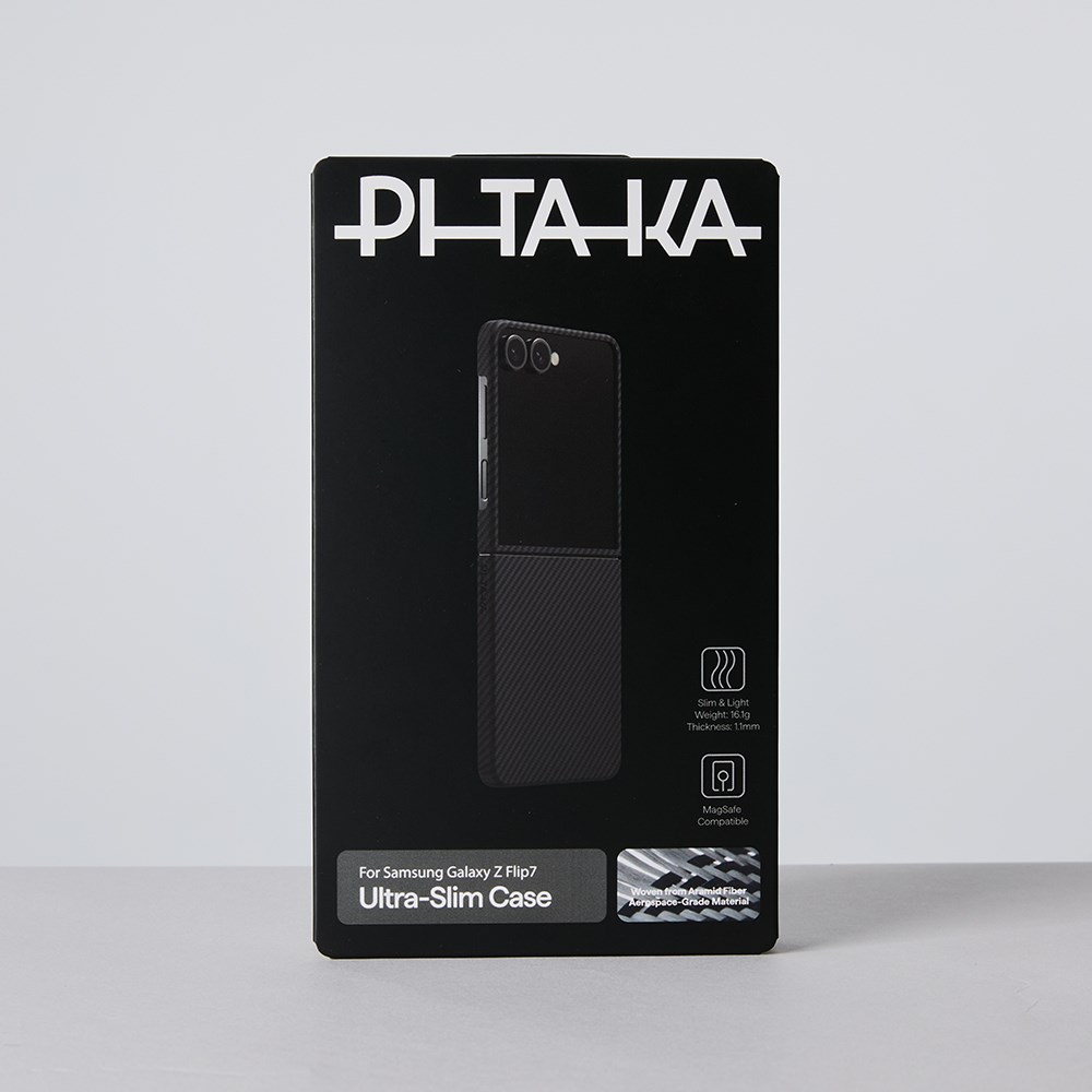 Galaxy Z Flip 7 Kılıf M-safe Şarj Özellikli 600D Aramid Fiber Pitaka Ultra-Slim Classic Serisi Black-Grey Twill Kapak