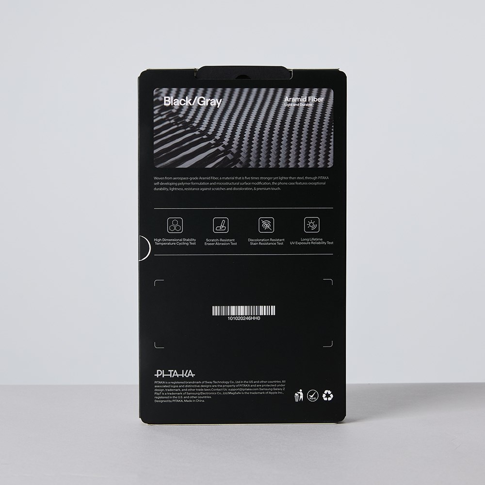 Galaxy Z Flip 7 Kılıf M-safe Şarj Özellikli 600D Aramid Fiber Pitaka Ultra-Slim Classic Serisi Black-Grey Twill Kapak