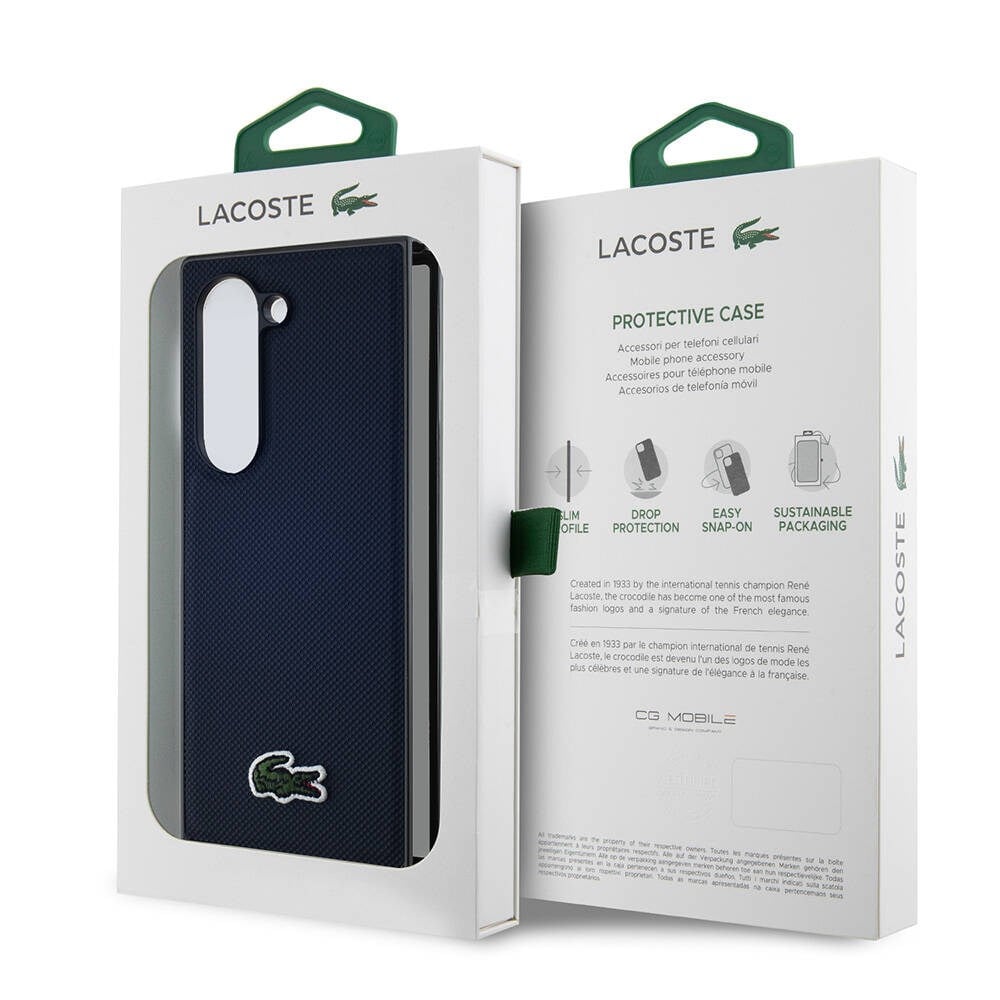 Galaxy Z Fold 6 Kılıf Lacoste Orjinal Lisanslı M-safe Şarj Özellikli Pike Desenli Arka Yüzey İkonik Timsah Dokuma Logolu Kapak