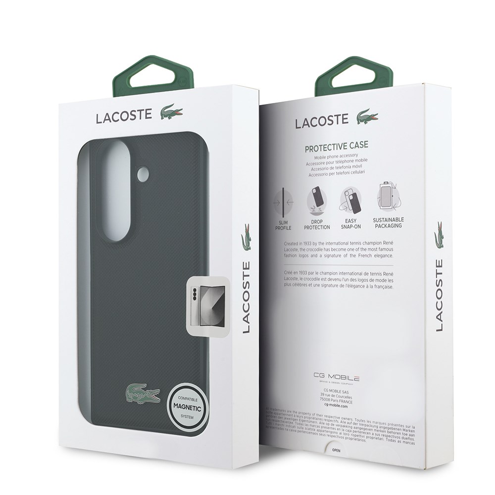Galaxy Z Fold 7 Kılıf Lacoste Orjinal Lisanslı M-safe Şarj Özellikli Pike Desenli Arka Yüzey İkonik Timsah Metal Logolu Kapak