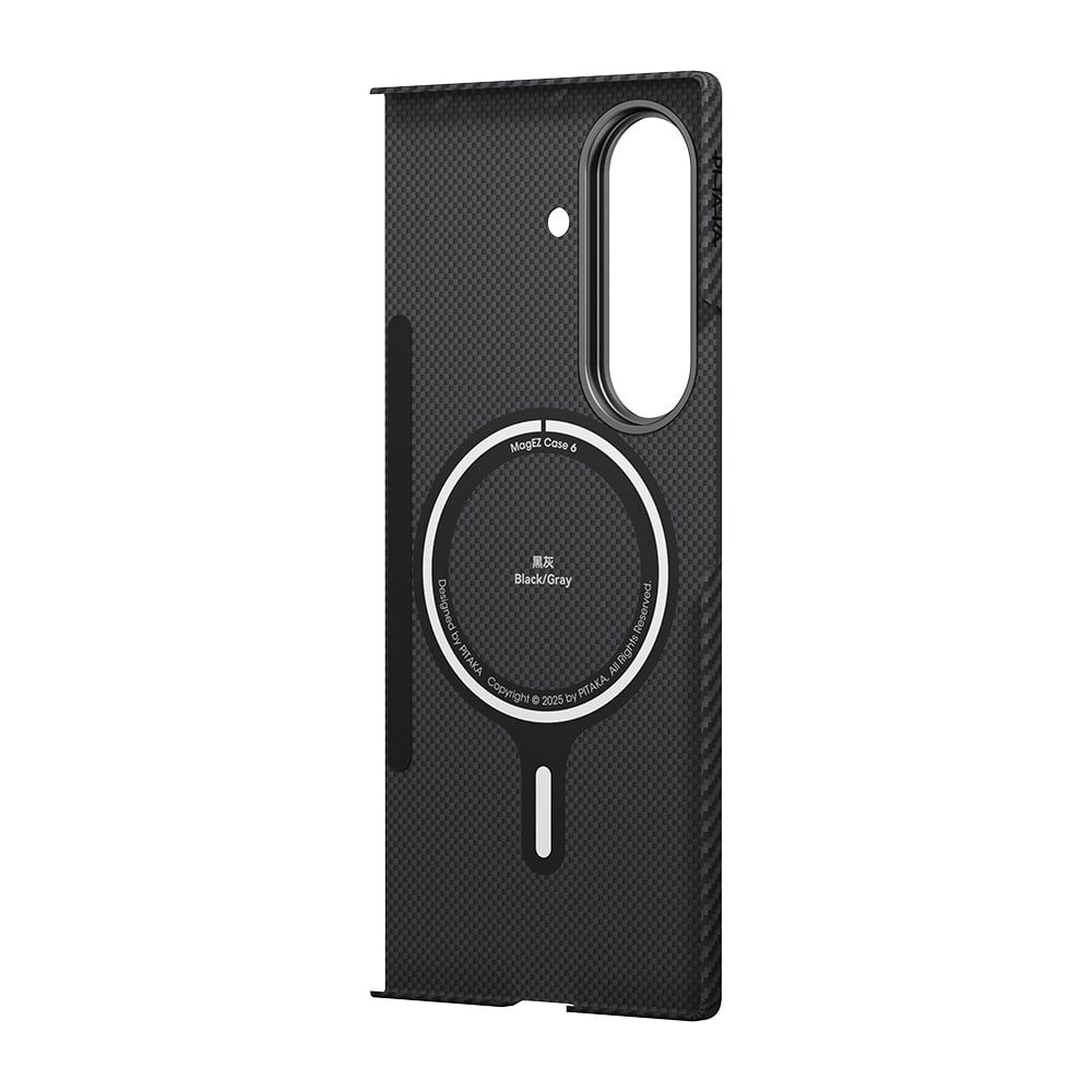 Galaxy Z Fold 7 Kılıf M-safe Şarj Özellikli 600D Aramid Fiber Pitaka Ultra-Slim Classic Serisi Black-Grey Twill Kapak