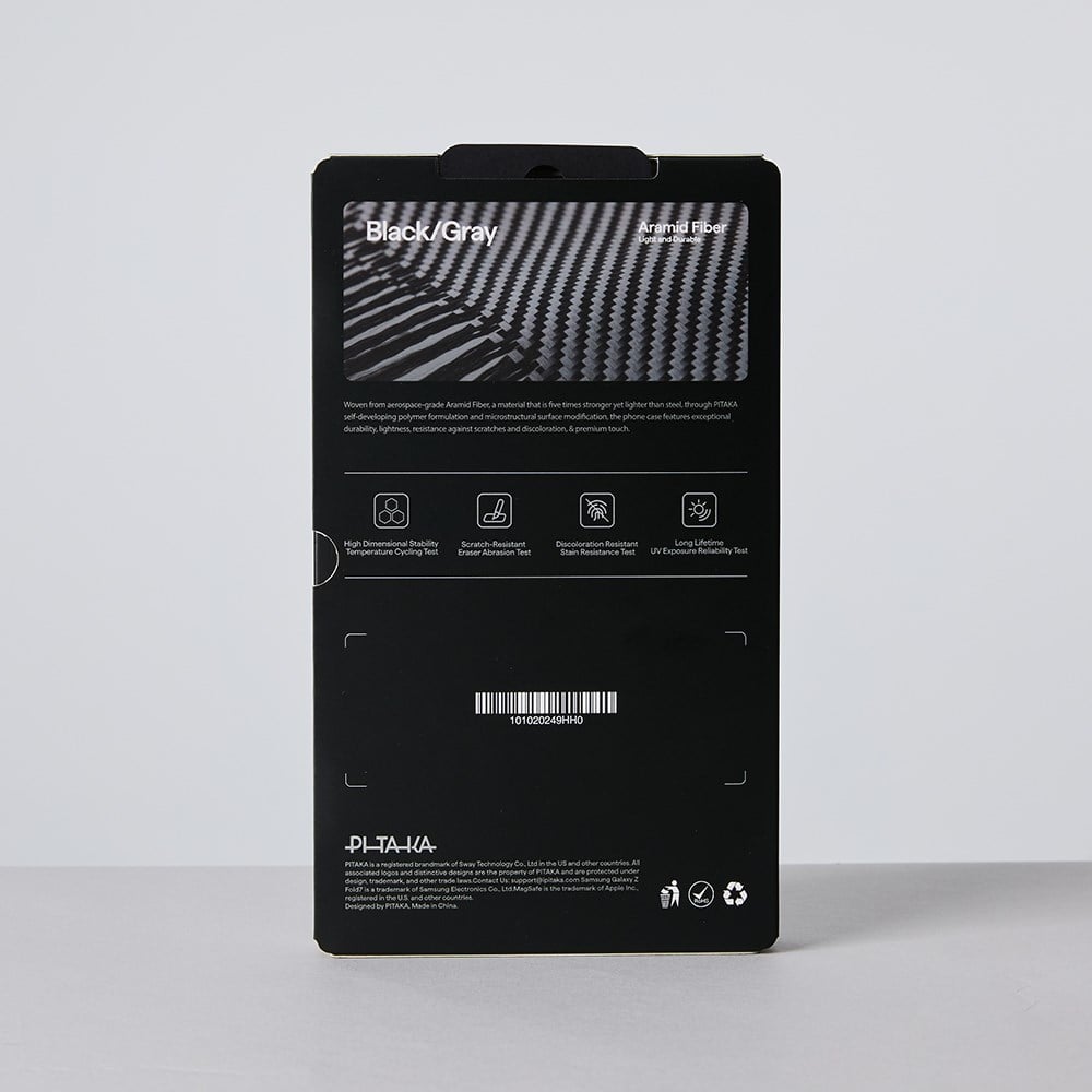 Galaxy Z Fold 7 Kılıf M-safe Şarj Özellikli 600D Aramid Fiber Pitaka Ultra-Slim Classic Serisi Black-Grey Twill Kapak