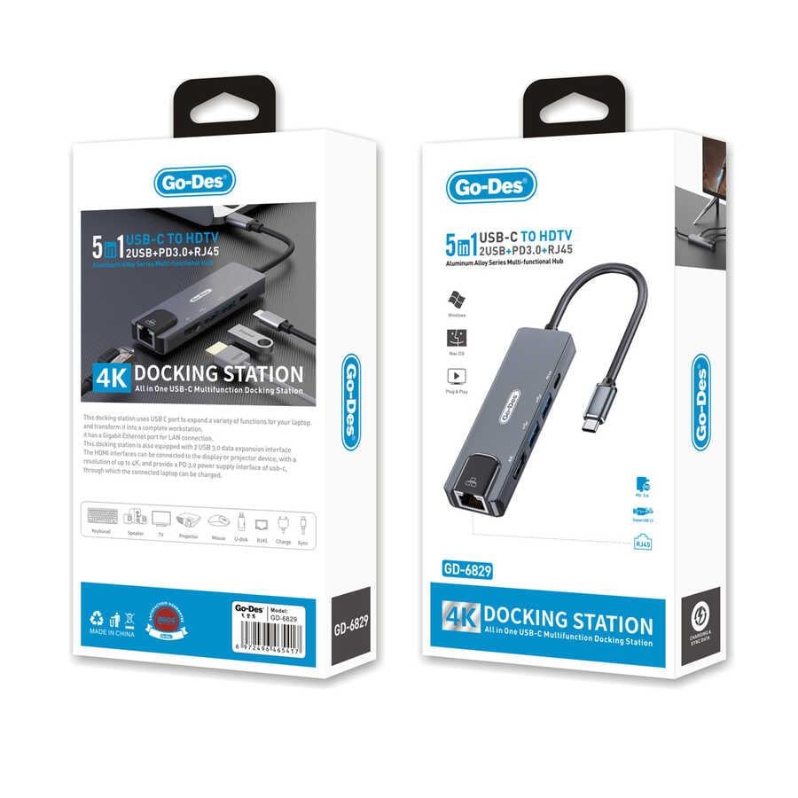 Go Des GD-6829 Type-c to HDTV 5 in 1 Dönüştürücü Adaptör