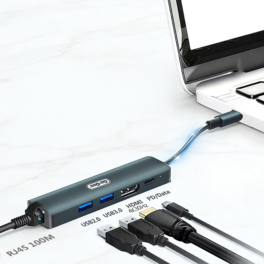 Go Des GD-6873 Type-C to HDTV 5in1 Dönüştürücü Adaptör