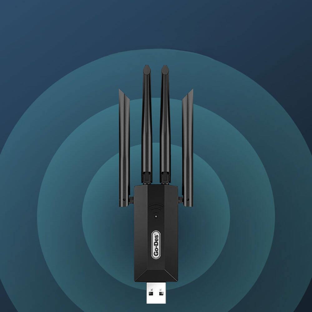 Go Des GD-BT318 Çift Bantlı 1200m 300Mbps 4 Antenli Kablosuz İnternet Sağlayıcı USB WiFi Adaptör