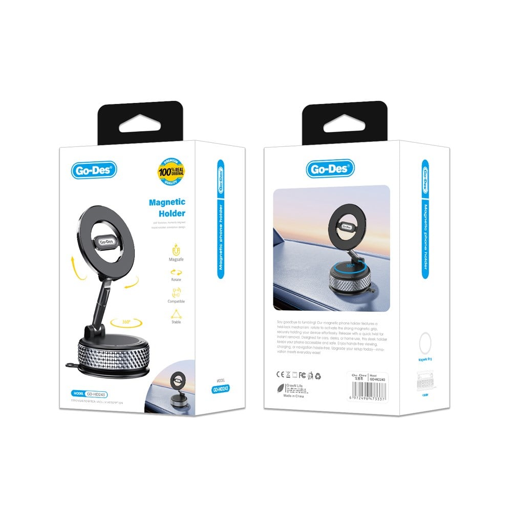 Go Des GD-HD243 360 Derece Dönebilen Vakum Özellikli Magnetik Telefon Tutucu