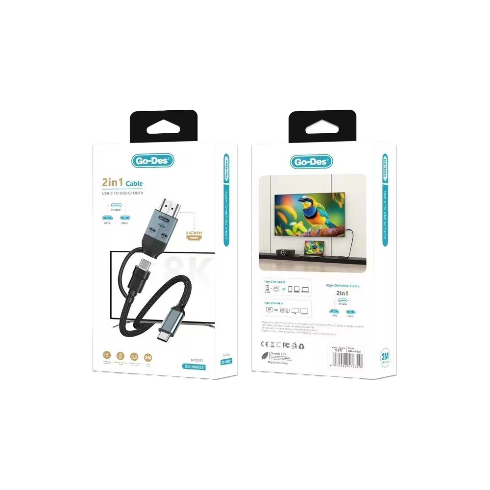 Go Des GD-HM825 8K Görüntü Kalitesi 2in1 Type-C to HDMI Adaptör 2M