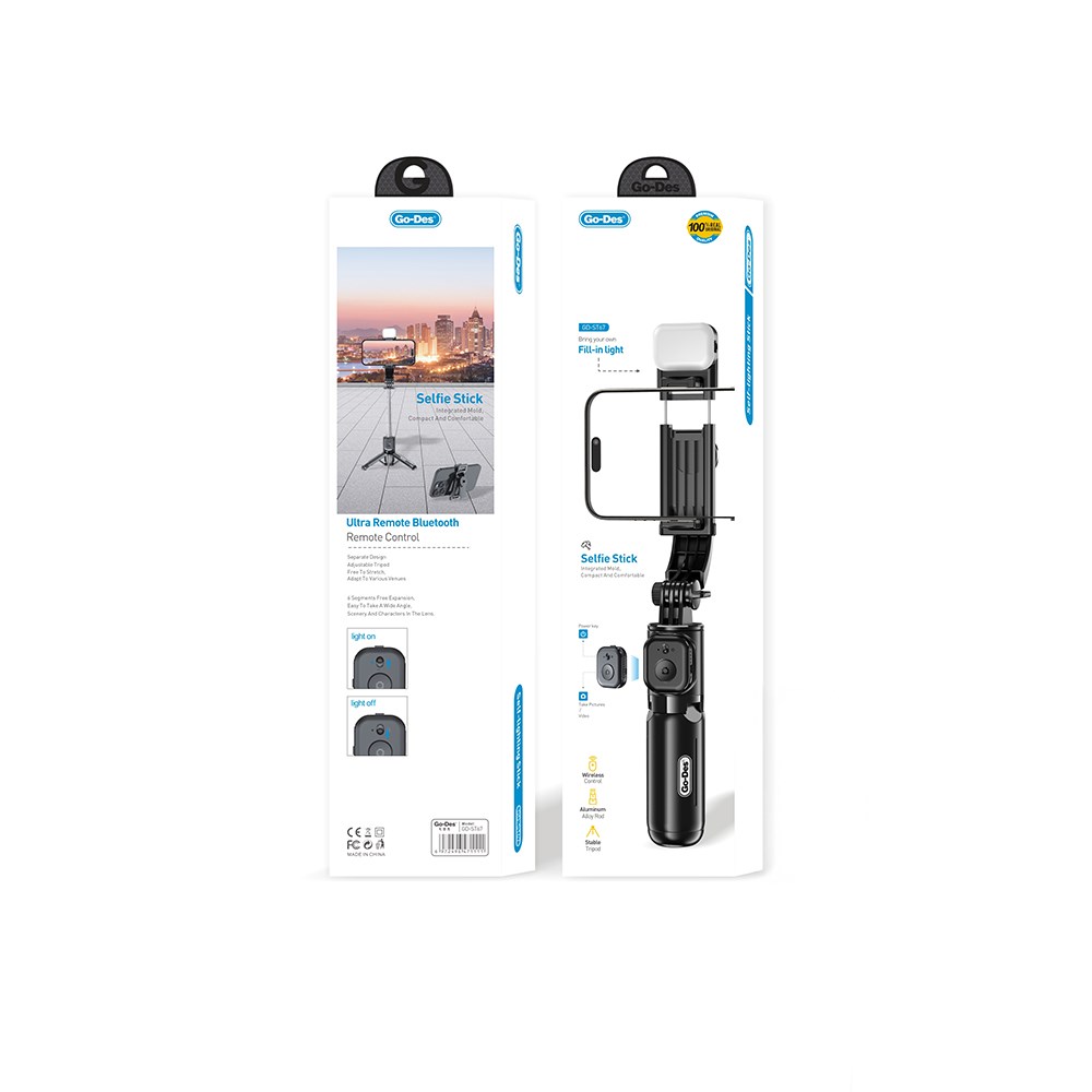 Go Des GD-ST67 Canlı Yayın Dolgu Işıklı Kumandalı 360 Derece Dönebilen Selfie Çubuğu ve Tripod