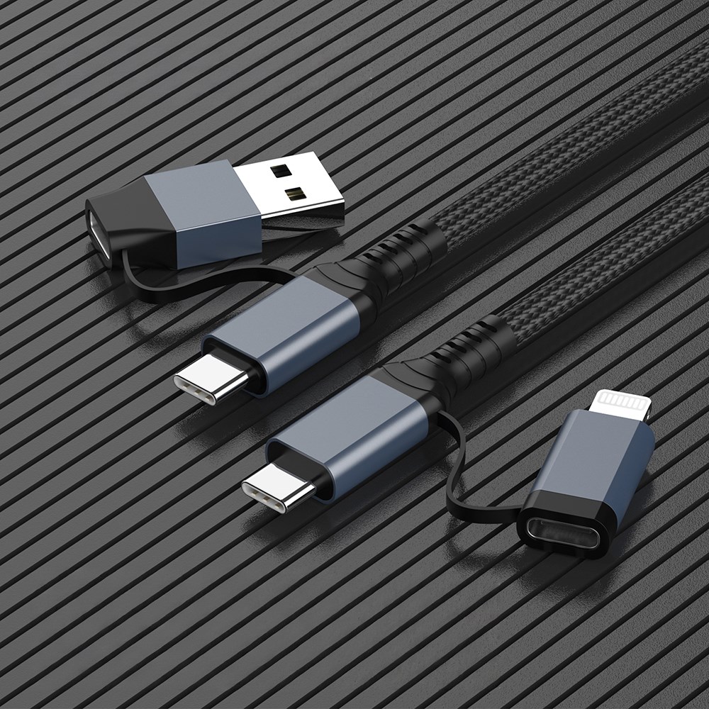 Go Des GD-UC809 4in1 PD Çoklu USB-A + Type-C to Type-C + Lightning Şarj ve Data Kablosu 100W 120cm