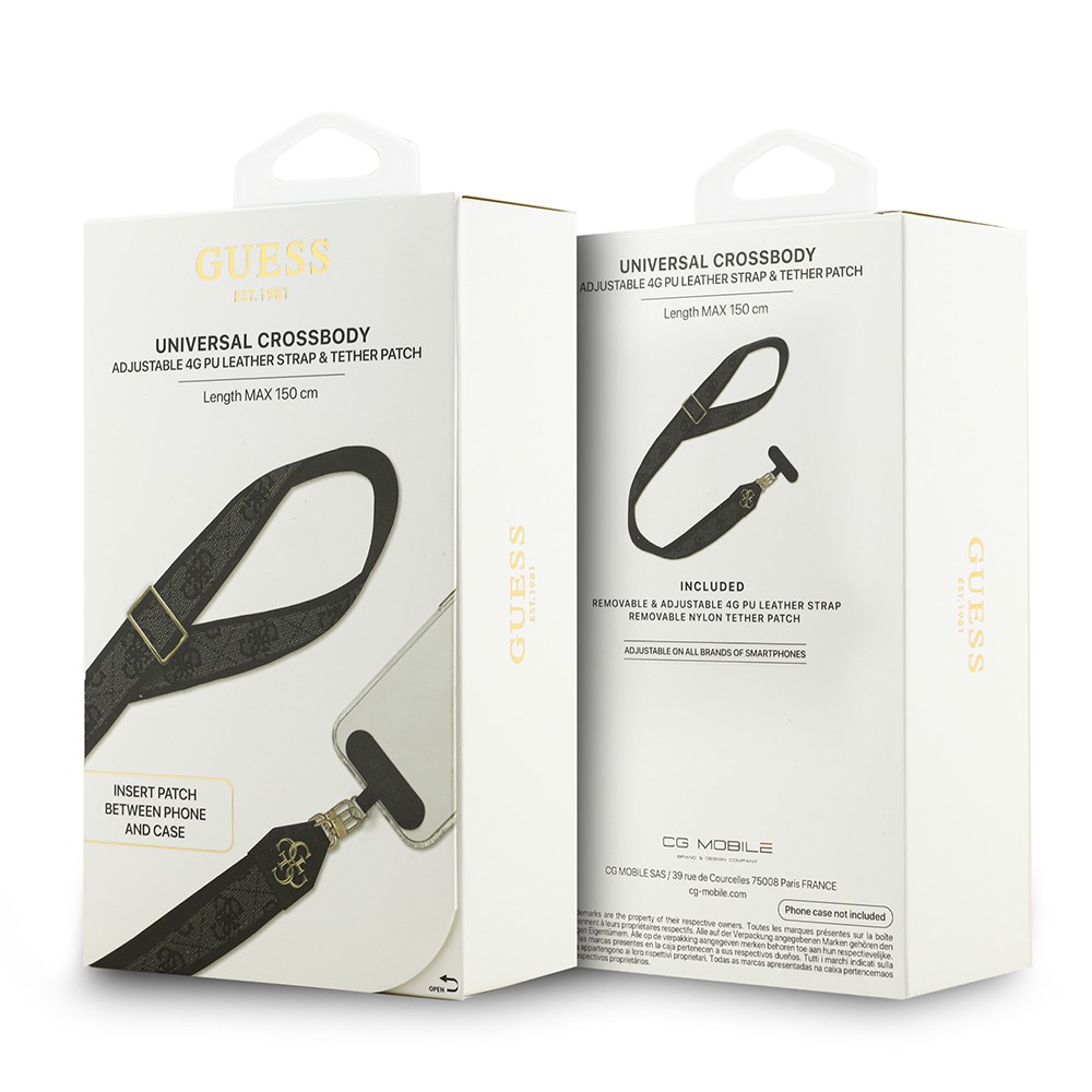 Guess Orjinal Lisanslı 4G Desen ve Metal Logolu Çapraz Vücut Telefon Askı Kayışı 150cm